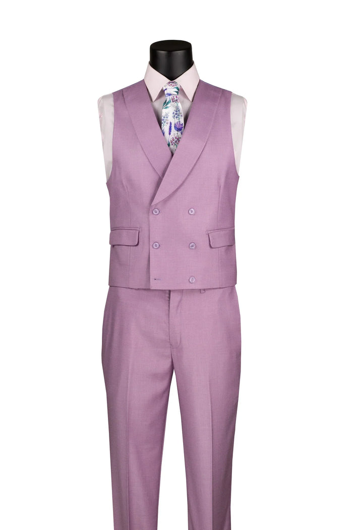 Lavender Modern Fit 3-Piece Suit with Lapel Vest & Adjustable Pants by Vinci