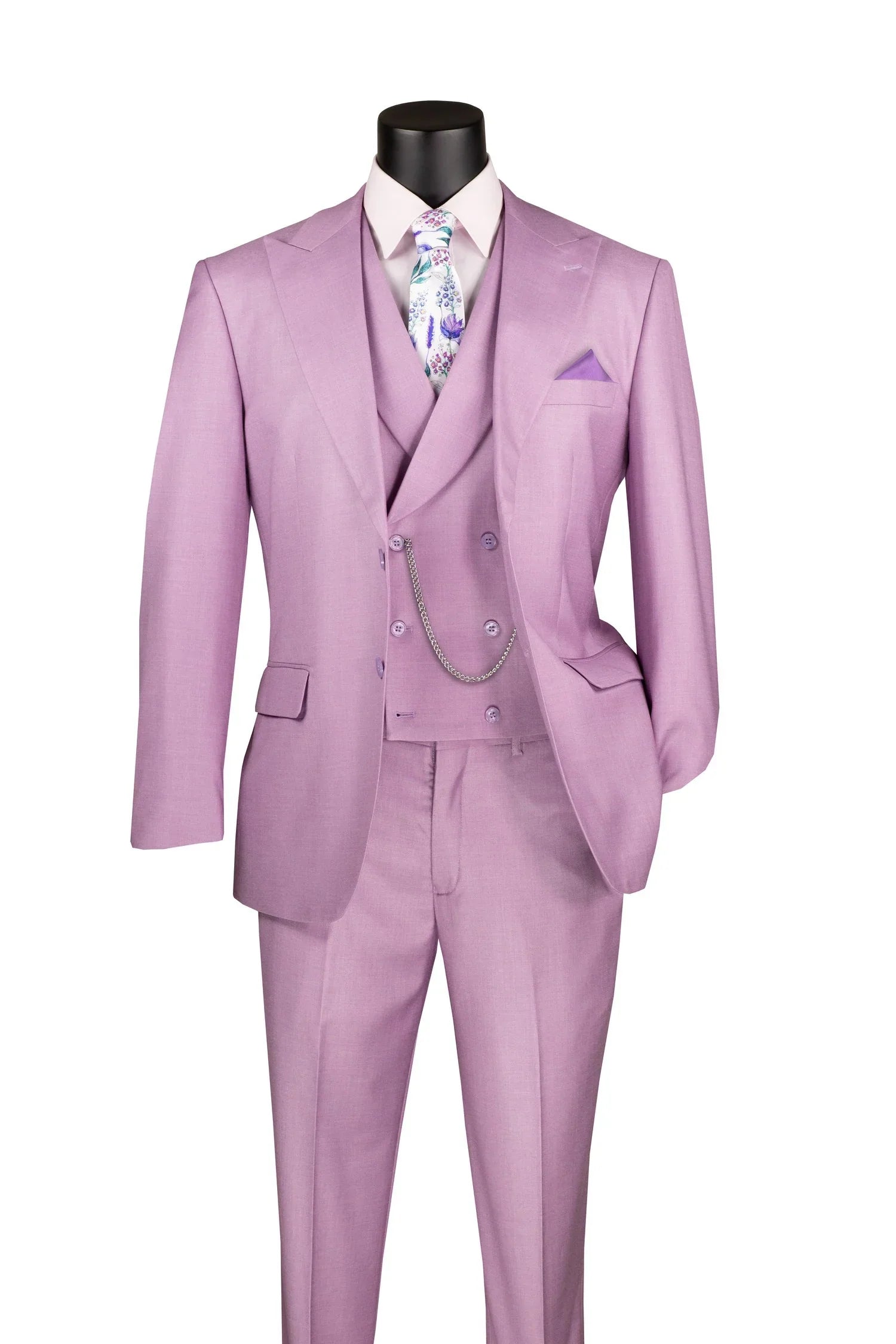 Lavender Modern Fit 3-Piece Suit with Lapel Vest & Adjustable Pants by Vinci