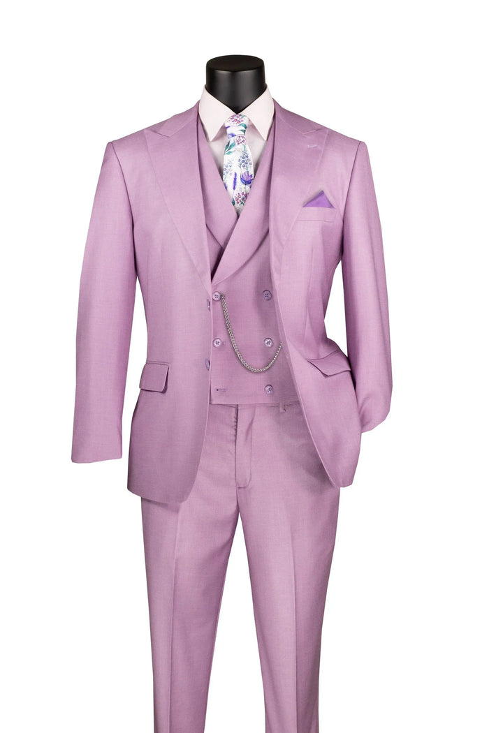 Lavender Modern Fit 3-Piece Suit with Lapel Vest & Adjustable Pants by Vinci