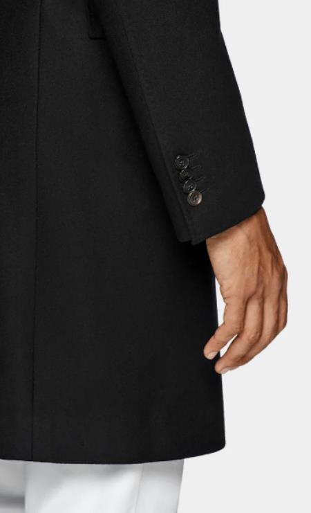 Double Breasted Overcoat - Black 3/4 Length Car Coat USA Men's Outlet