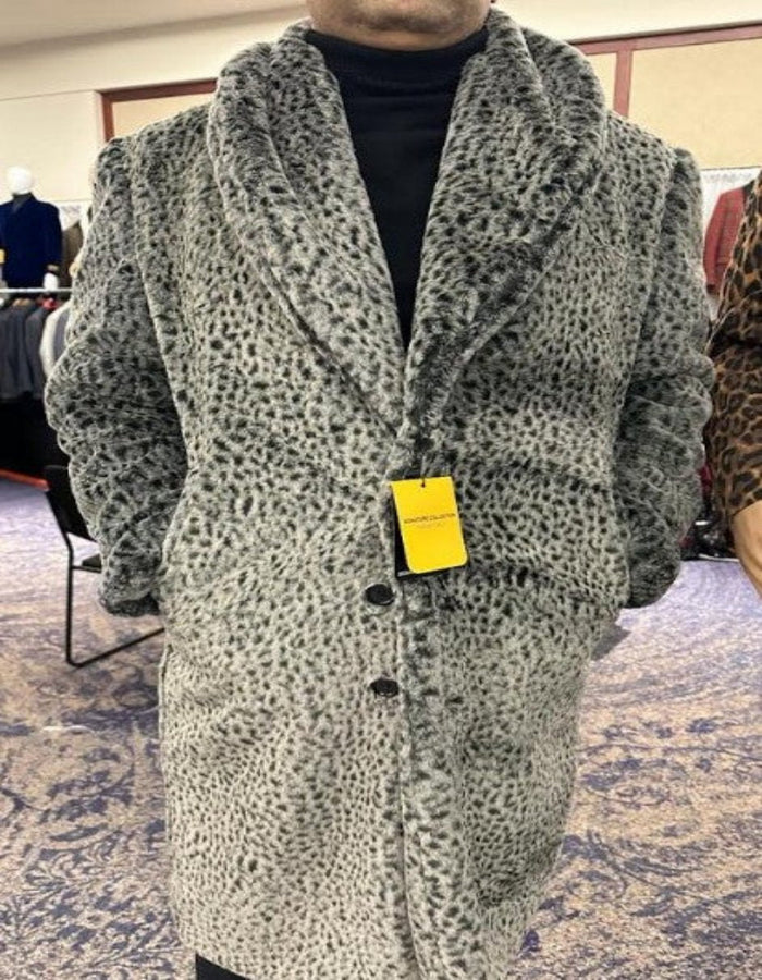 Pimp Coat - Gangster 1920s Look - Leopard Faux Fur Coat With Full Length - Vintage Coat by USA Men's Outlet