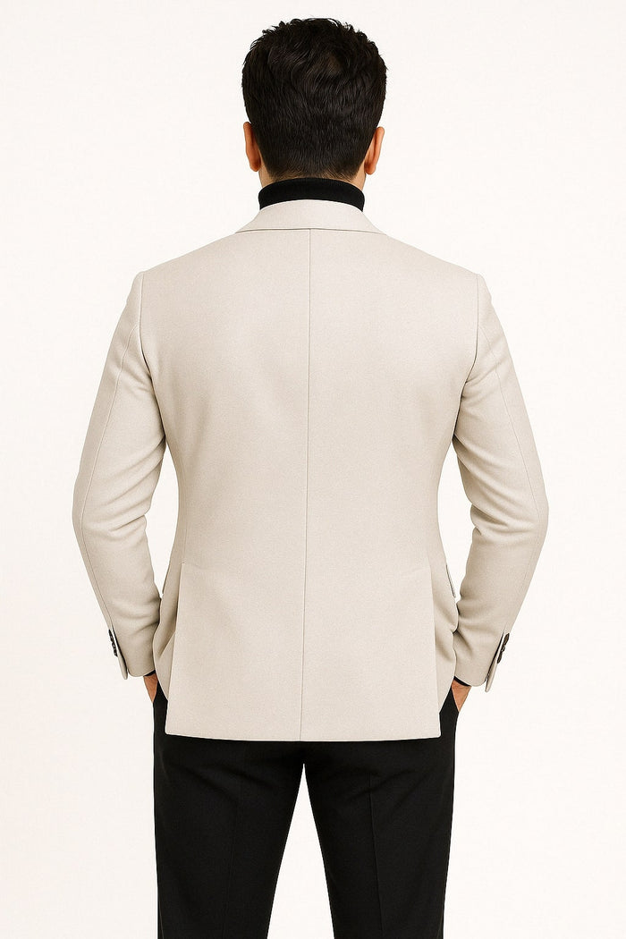 Mens Light Beige Casual Blazer with Slim Fit and Notch Lapel by USA Men's Outlet