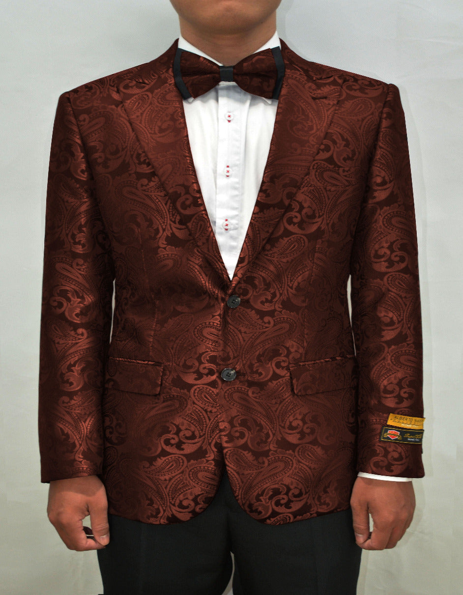 Mens Paisley Blazer - Floral Pattern Rust Copper Color and Black Mix - Light Brown Color Tuxedo Dinner Jacket by Menssuitsatlantain
