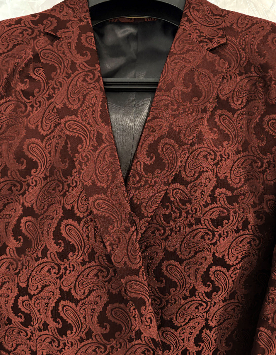 Mens Paisley Blazer - Floral Pattern Rust Copper Color and Black Mix - Light Brown Color Tuxedo Dinner Jacket by Menssuitsatlantain