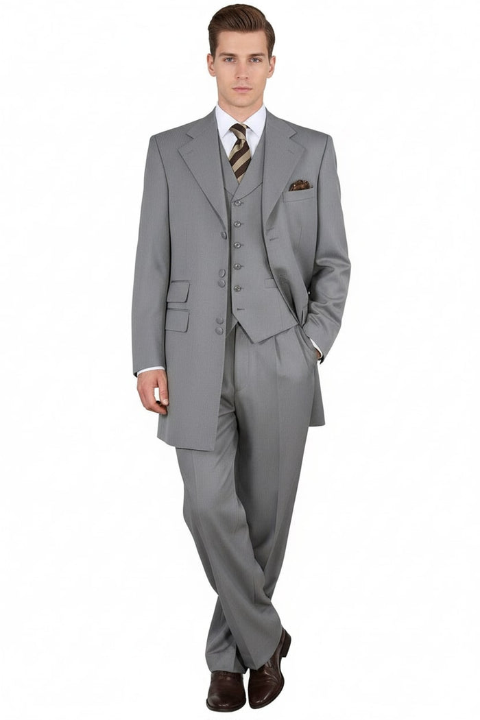 Mens Zoot Suit - Light Gray 3-Piece Suit with Vest - Classic Business and Wedding Formal Wear - 1920s Fashion by USA Men's Outlet