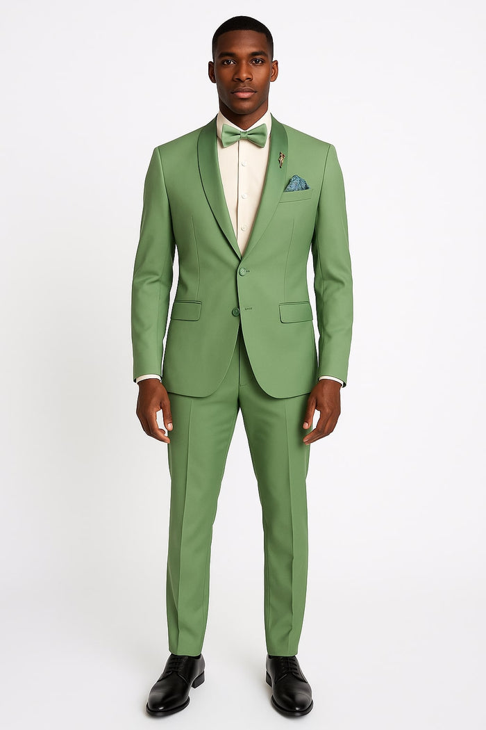 green tuxedo dress Men's Light Suit Satin Lapel Wedding And Prom 2026 Color Sage Usa Outlet 34 Short or Extra Small Sage Green TINAHOLY Silver Belt - Rhinestone 2% Spandex Fit Size:3XS-6-12 Months