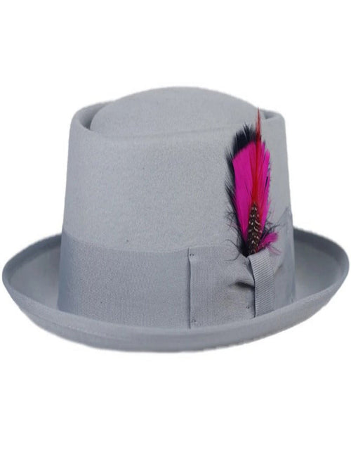 Light Grey Dress Hat 1920s Fedora Style - Men's Classic Wool Porkpie Dress Hat in Light Grey by USA Men's Outlet
