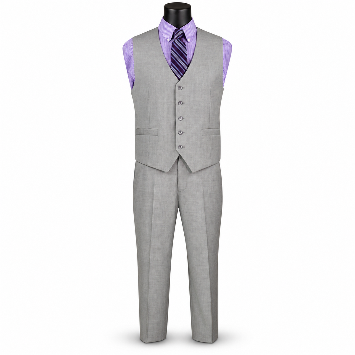Men’s 3-Piece Textured Weave Regular Fit Suit - Light Gray