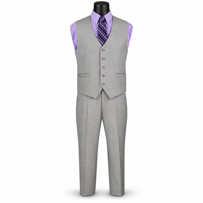 Men’s 3-Piece Textured Weave Regular Fit Suit - Light Gray