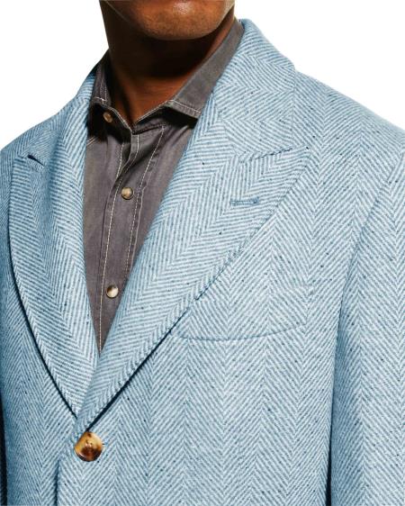 Mens Carcoat - Light Blue Three Quarter Peak Lapel Topcoat at USA Men's Outlet