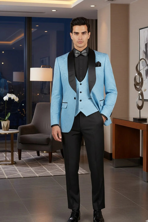 Light Blue Vinci 1-Button Shawl Tuxedo