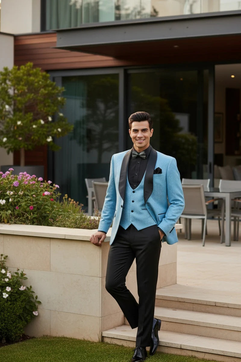 Light Blue Vinci 1-Button Shawl Tuxedo