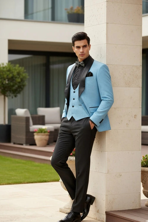 Light Blue Vinci 1-Button Shawl Tuxedo