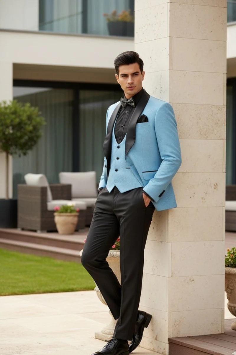 Light Blue Vinci 1-Button Shawl Tuxedo