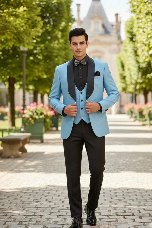 Light Blue Vinci 1-Button Shawl Tuxedo