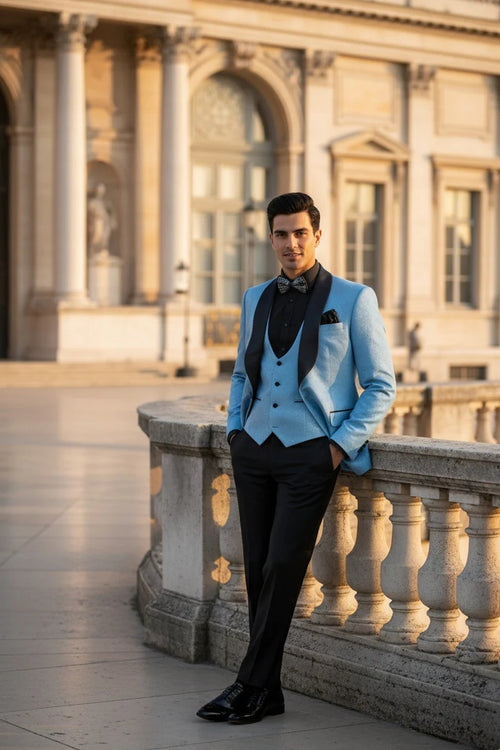 Light Blue Vinci 1-Button Shawl Tuxedo