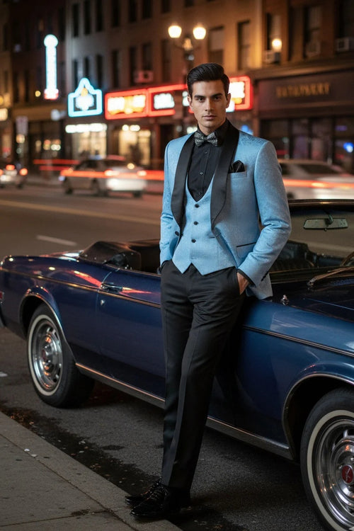 Light Blue Vinci 1-Button Shawl Tuxedo