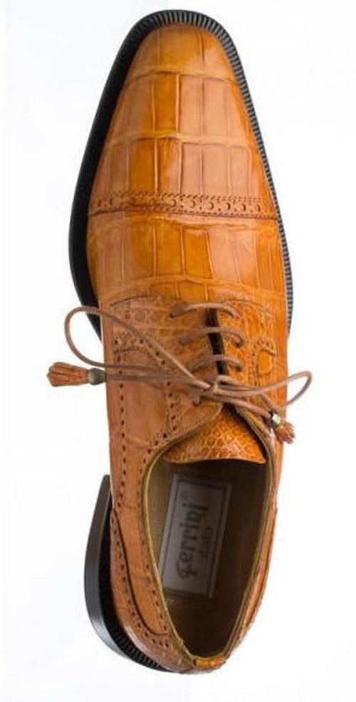 Alligator Mens Shoes Ferrini Light Cognac Stylish Color Cap Toe Ferrini USA