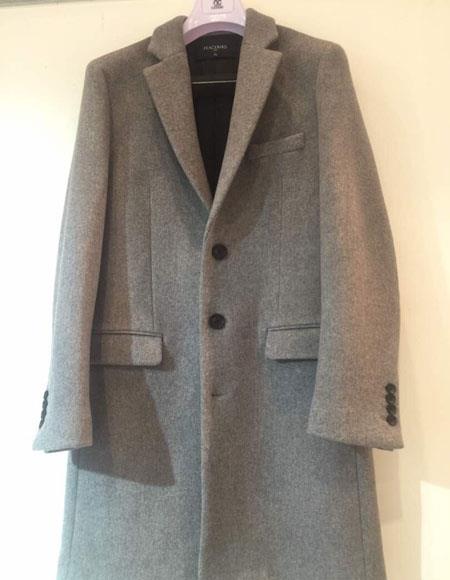 Men's Dress Coat 3 Button Light Grey ~ Gray Cashmere Overcoat by USA Men's Outlet