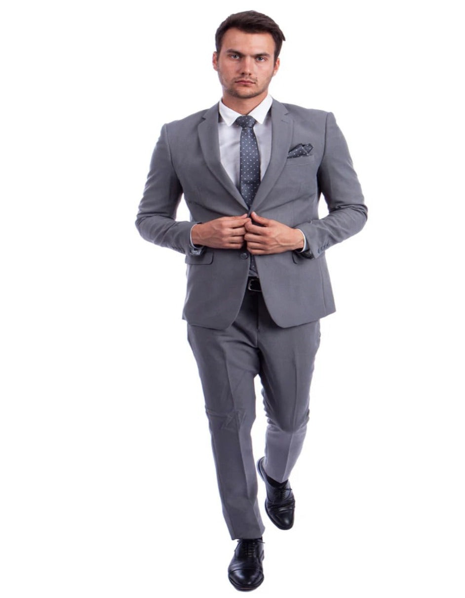Light Grey Suit - Silver Gray Suit For Wedding - Men's Two Button Hybrid Fit Basic Business Light Grey Suit - Men's Tuxedo USA – SuitUSA