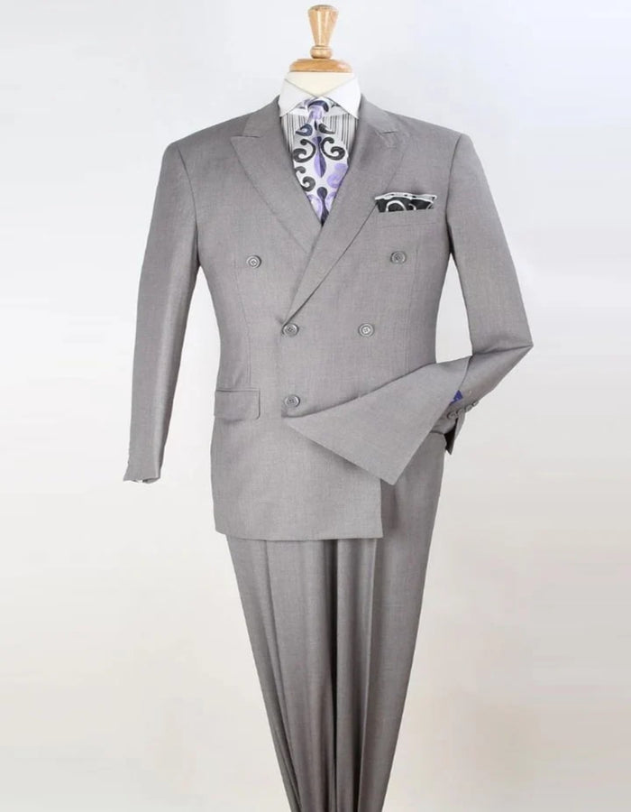 Mens Classic Double Breasted Luxury Wool Light Grey Feel Suit