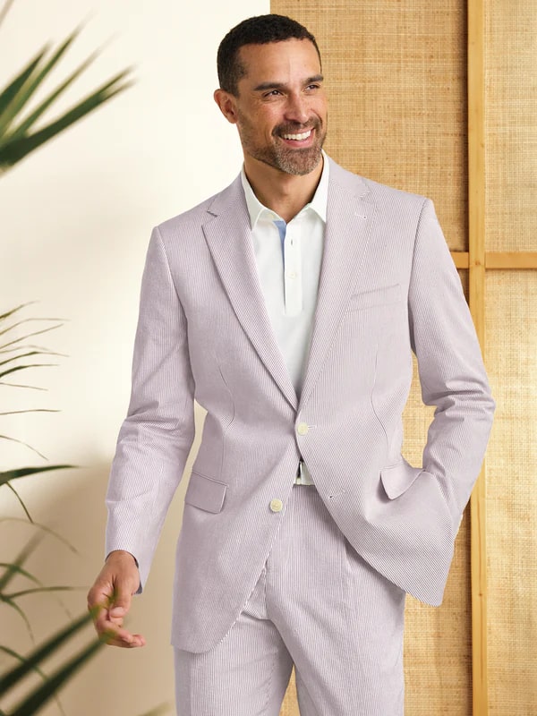 Mens Lavender Seersucker Suit Blazer + Pants Cotton Fabric - Summer Fabric in Purple color by USA Men's Outlet