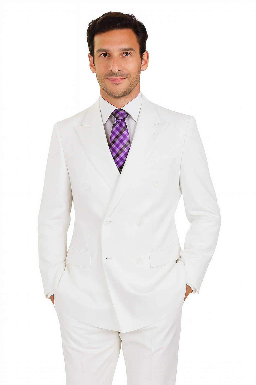 Mens Classic Double Breasted Poplin White Suit