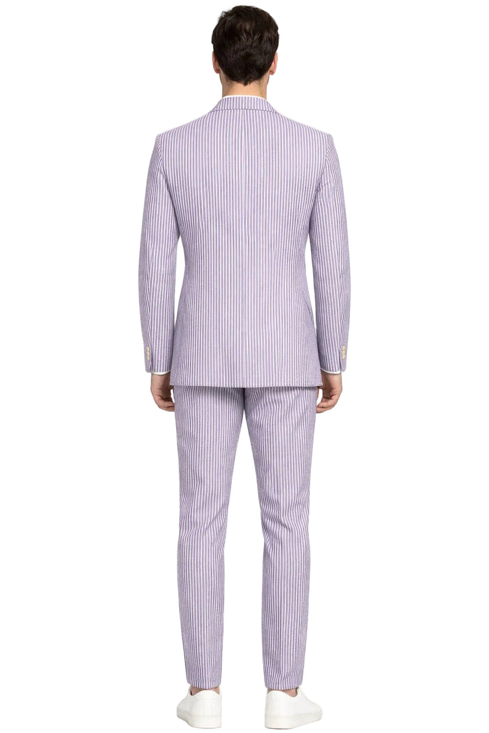 Mens Lavender Seersucker Suit Blazer + Pants Cotton Fabric - Summer Fabric by USA Men's Outlet