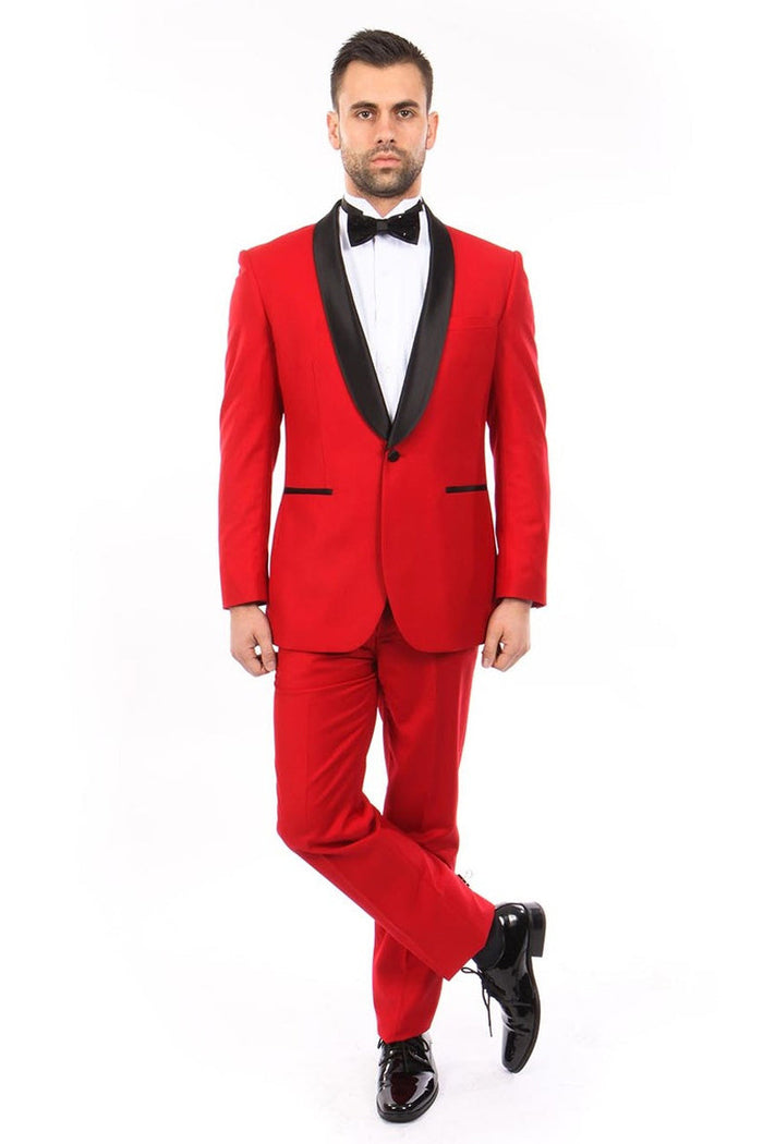 Men's Classic Slim Fit Shawl Lapel Tuxedo In Red by USA Men's Outlet