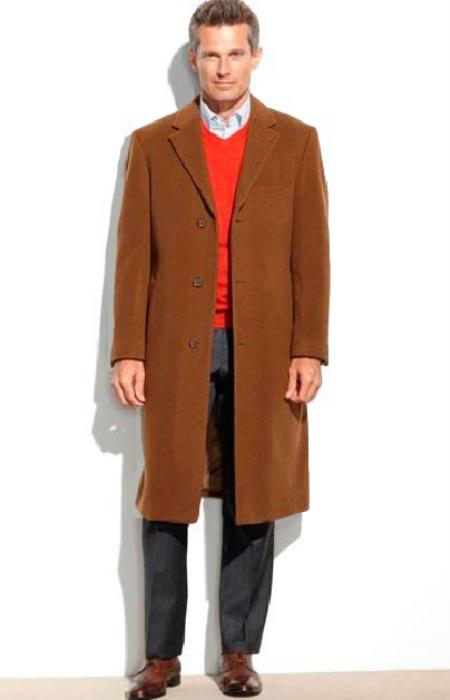 Camel Men's Dress Coat Full Length Overcoat ~ Long Men's Dress Topcoat - Winter Coat (Cashmere Touch (Not Cashmere)) by USA Men's Outlet