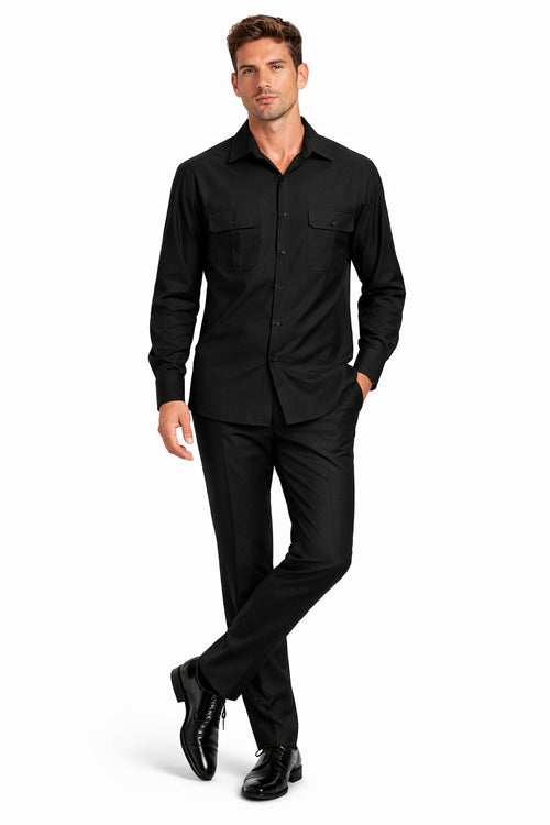 Men’s Luxury Black Wool Two-Piece Leisure Walking Suit