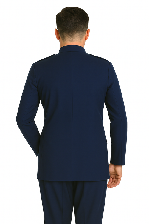 "Exquisite Prom and Wedding Attire: Apollo King Navy Safari Banded Suit for Unforgettable Occasions"