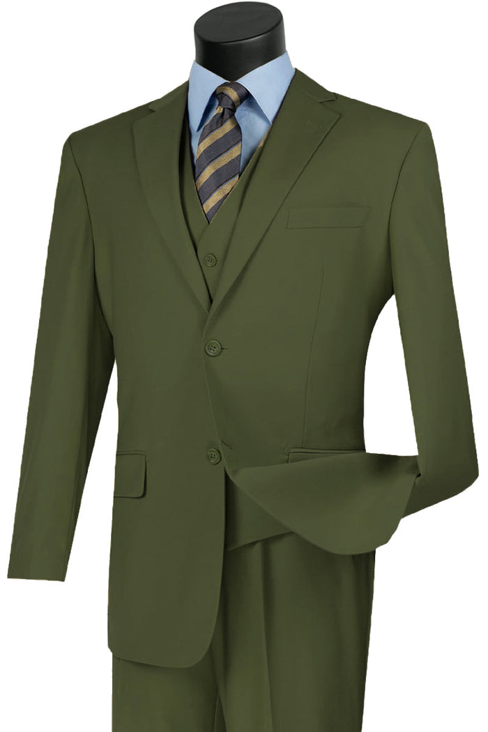 Mens Classic Fit Flat Front Vested Suit in White by Vinci