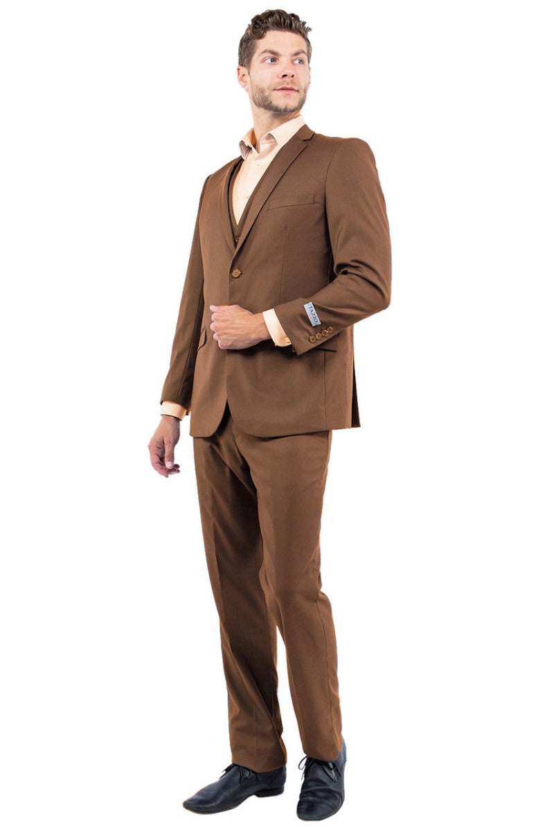 Men's Cognac Slim Fit Vest Suit from Tazio Suits