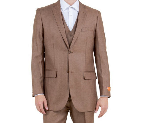 Toast Textured Solid 3-Piece Modern Fit Suit by Tazzio - M158