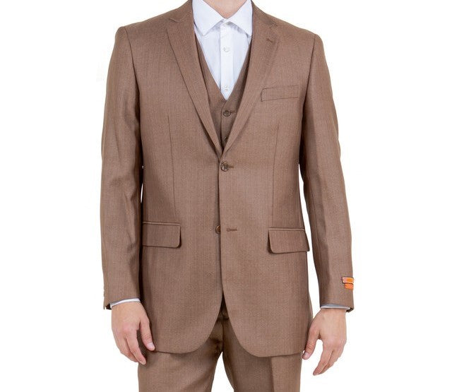 Toast Textured Solid 3-Piece Modern Fit Suit by Tazzio - M158