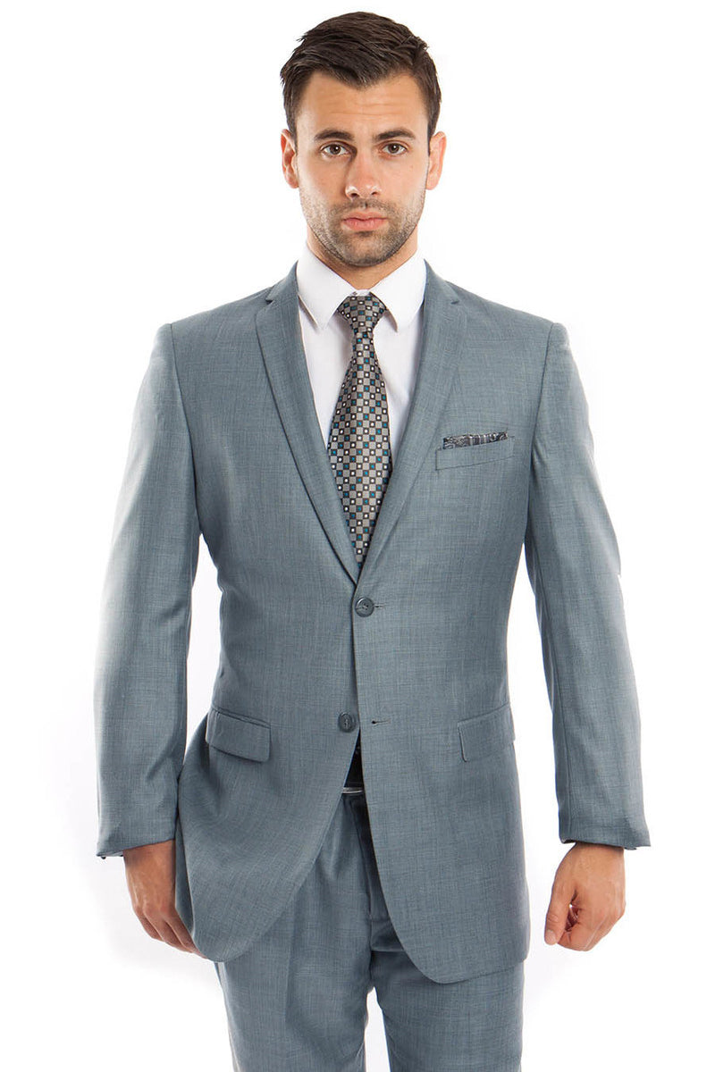 Men's Textured Sharkskin Suit in Smoke Blue