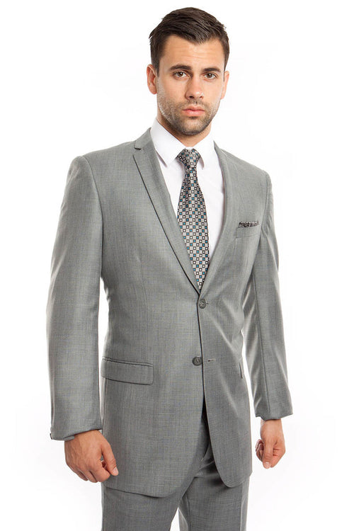 Men's Textured Sharkskin Suit in Light Grey