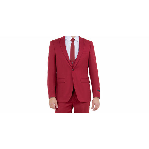Cherry Red 3-Piece Ultra Slim Fit Suit by Tazio - M255US