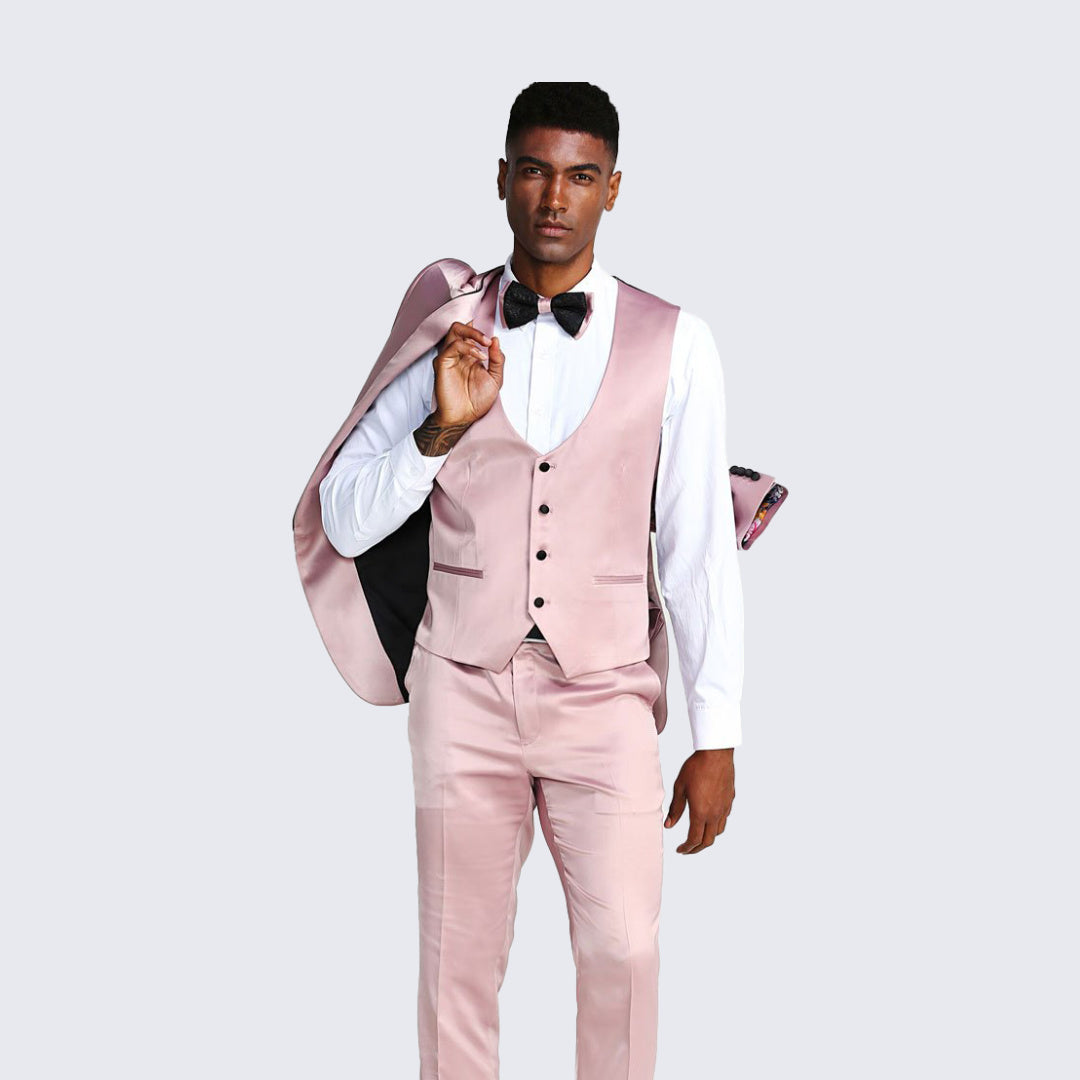 Dusty Rose Slim Fit Satin Tuxedo – Four Piece Set