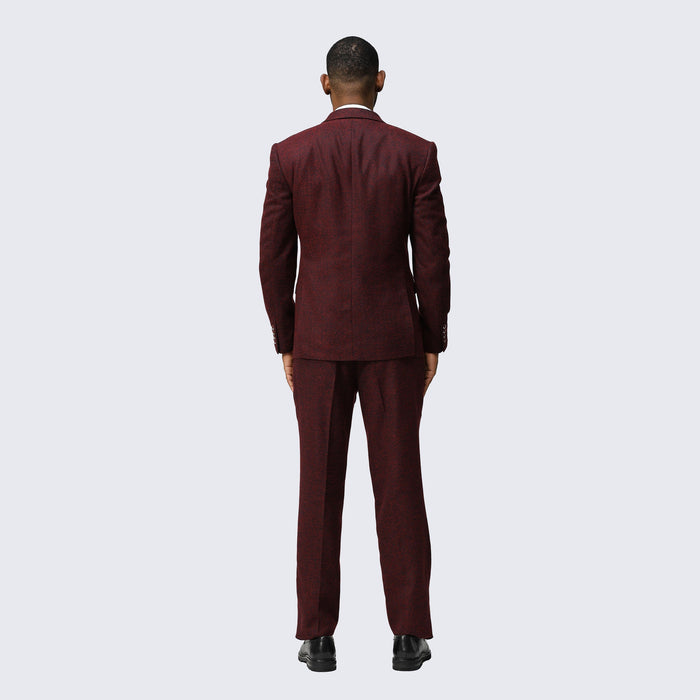 Burgundy Tweed Suit Three Piece Set - Wedding - Prom by Tazzio