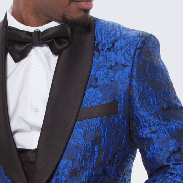 Royal Blue Floral Tuxedo with Shawl Lapel – 4 Piece Slim Fit Set