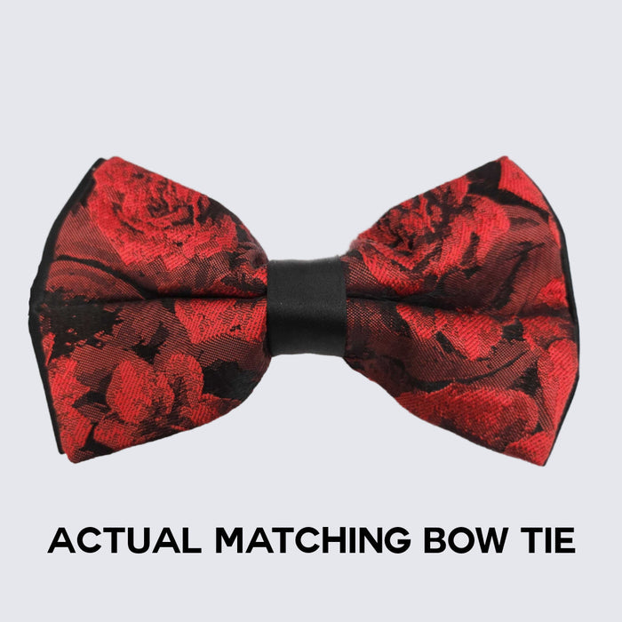 Red Floral Tuxedo with Shawl Lapel – 4 Piece Slim Fit Set