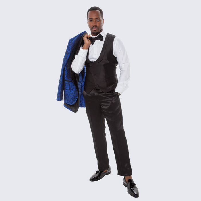 Royal Blue Floral Tuxedo with Shawl Lapel – 4 Piece Slim Fit Set