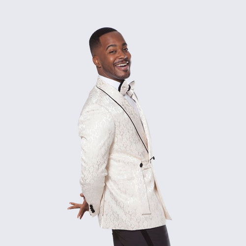 Champagne Double Breasted Paisley Tuxedo – Three Piece Set