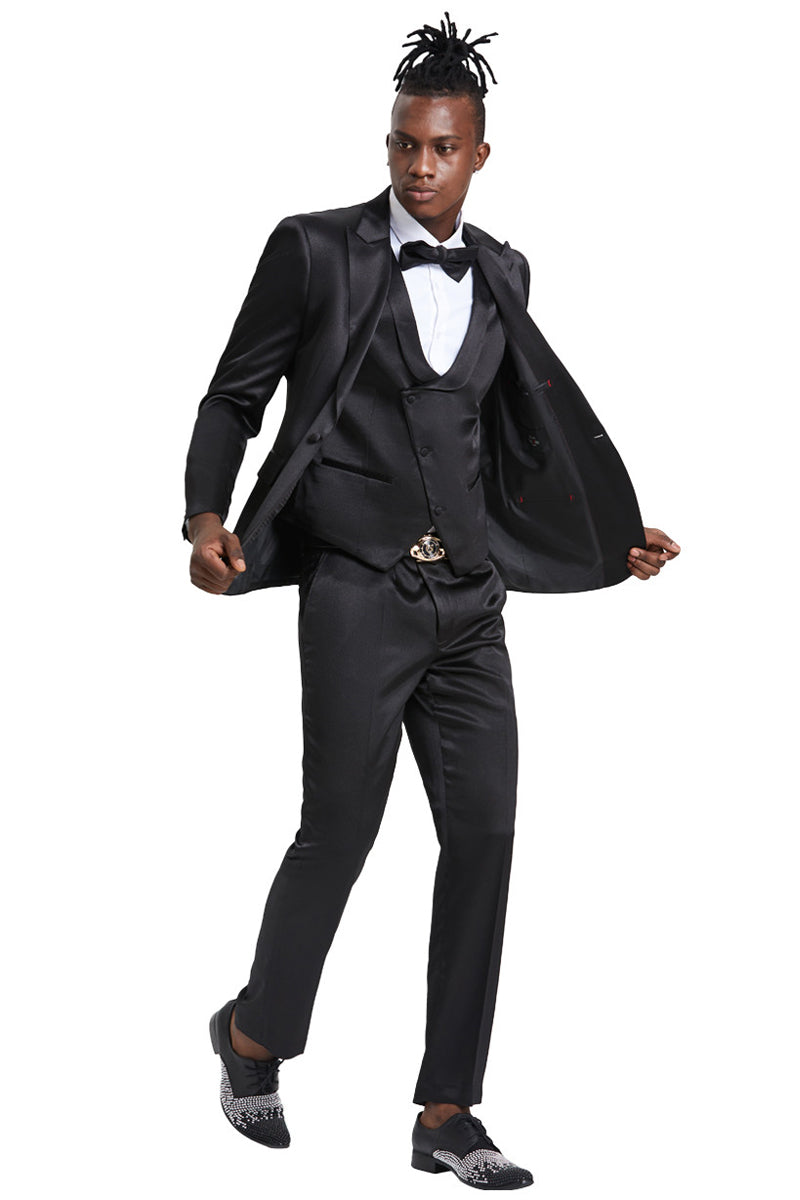 Men's Shine in Black: Satin Vested Suit
