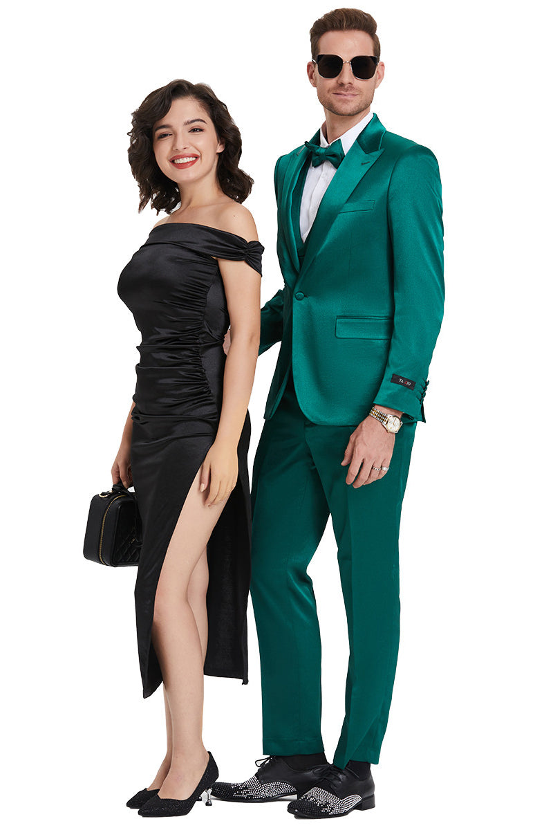 Emerald Green Men’s Satin Vested Suit by Tazio