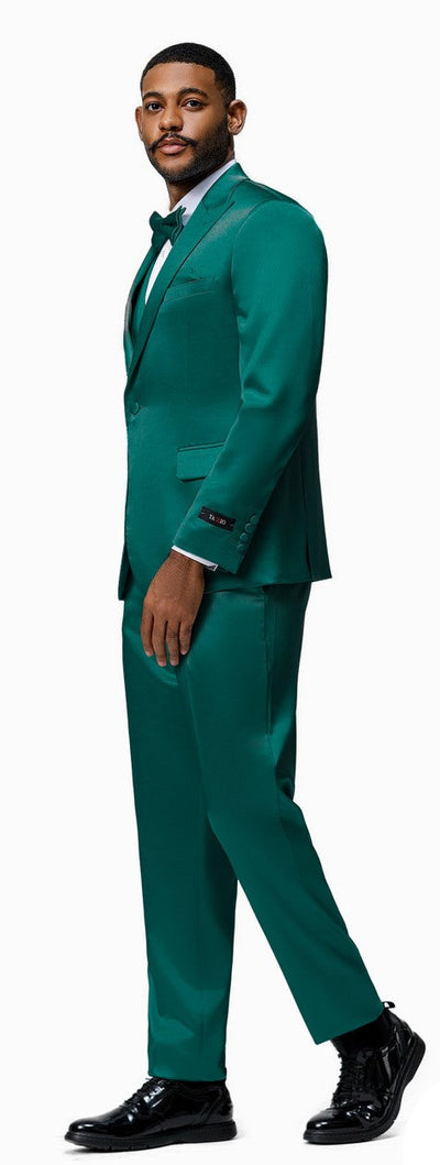 Mens Shiny Blazer - Green Sateen Vested Suit by mensusain