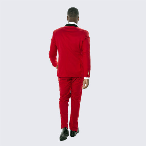 Red Double Breasted Tuxedo with Velvet Peak Lapel – Wedding & Prom