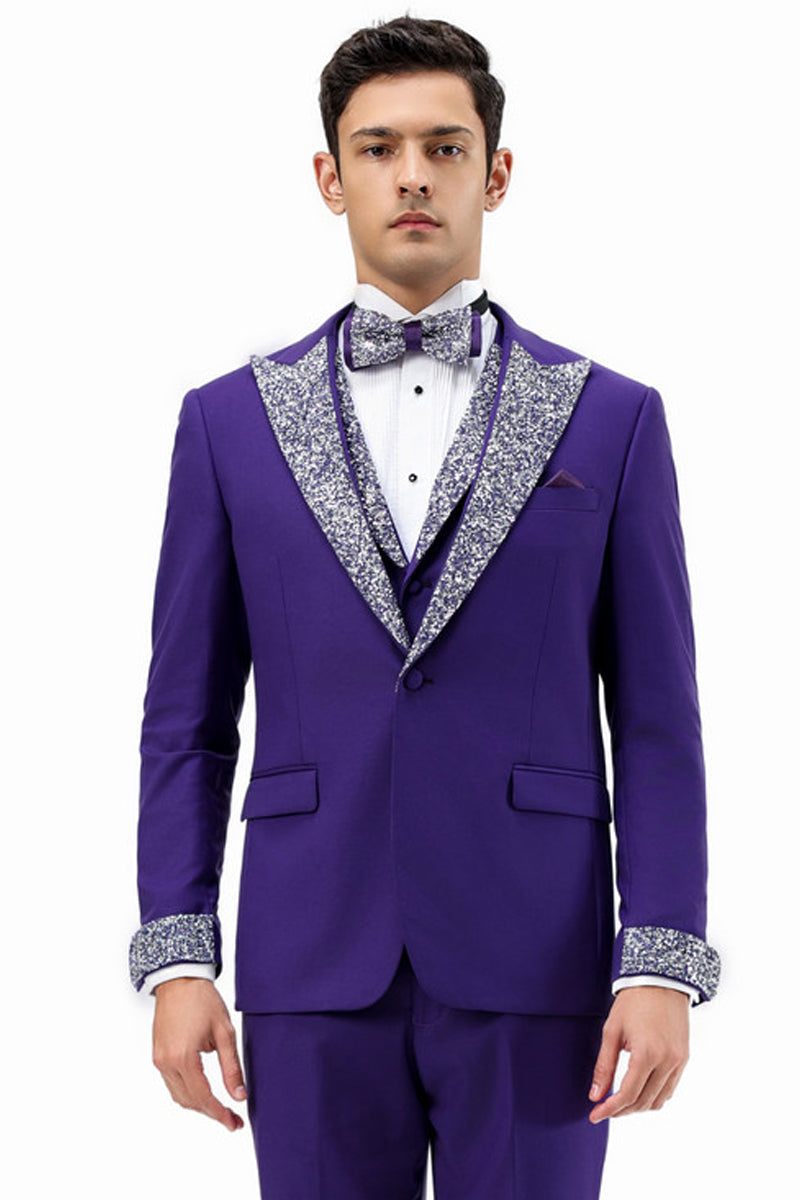 Men's Purple Rhinestone Tuxedo for Prom